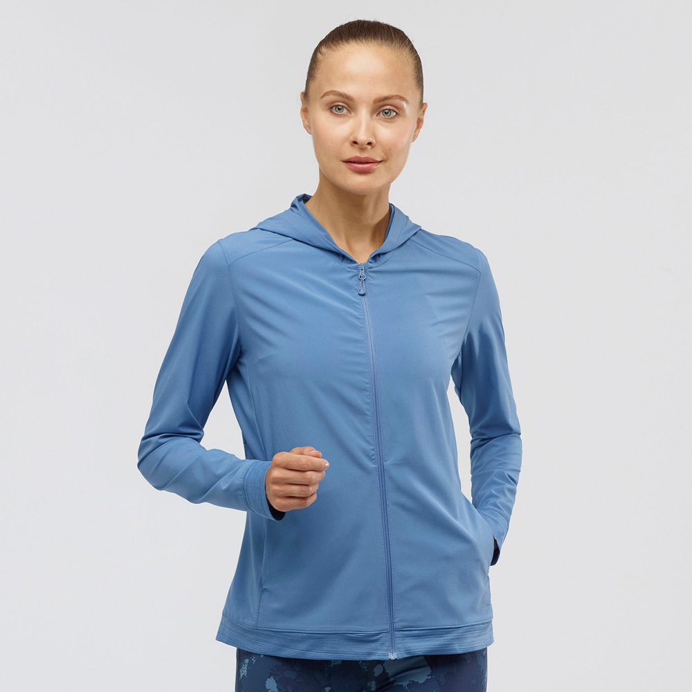 Salomon Israel COMET LIGHT HOODIE W - Womens Midlayers - Copen Blue (UQJK-08179)